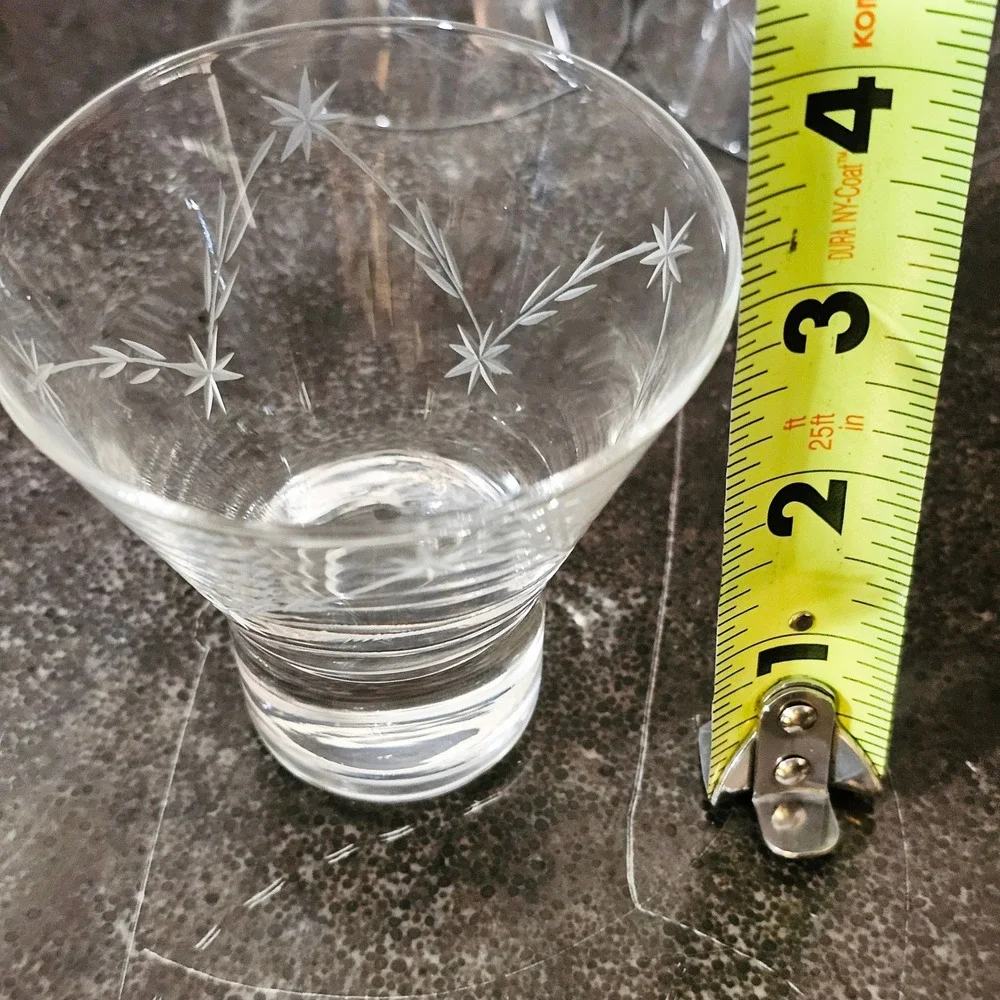 Vintage Starburst Etched‎ Martini Glasses Set of 5 Clear MCM Style Mid Century